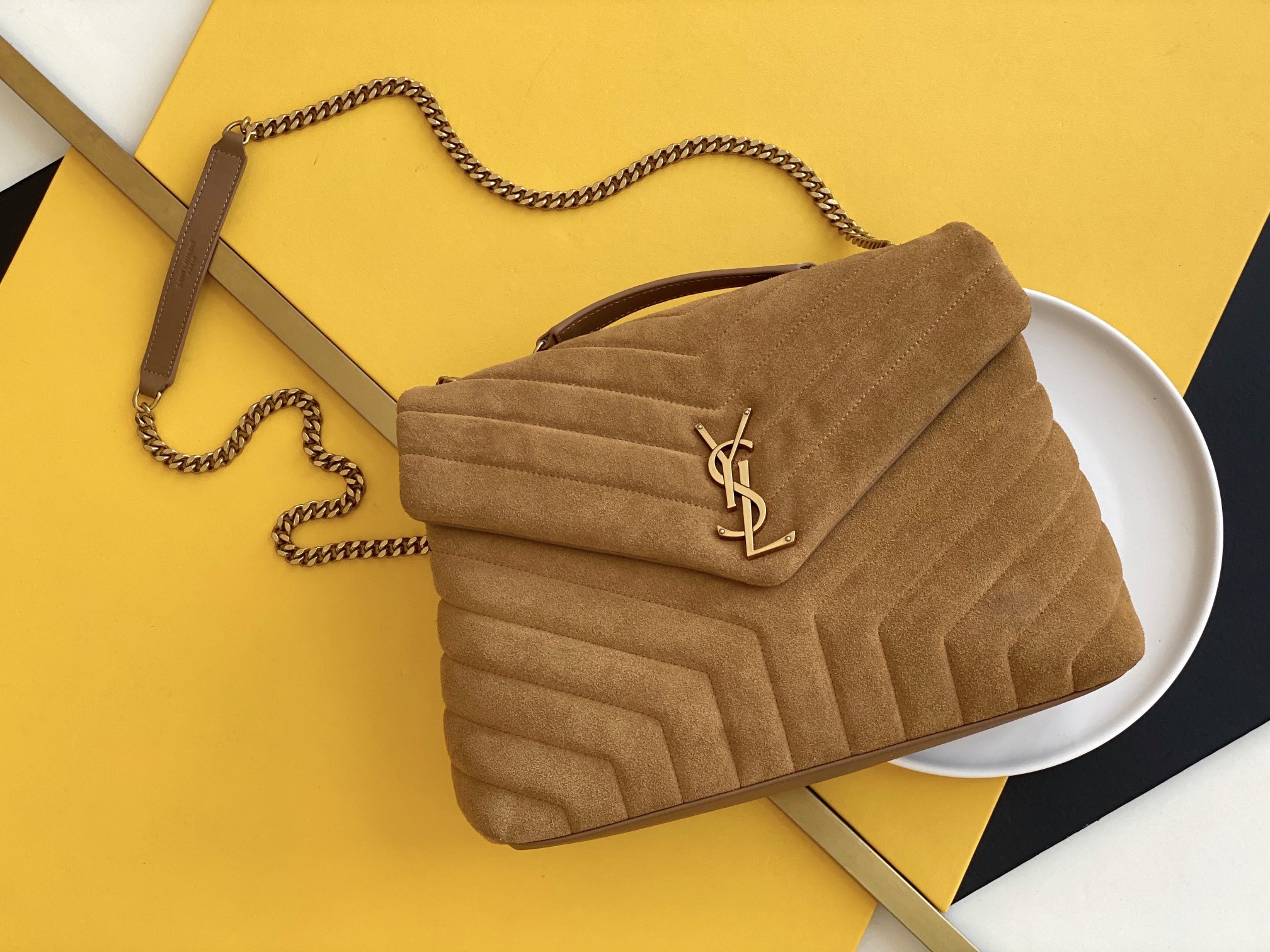 Saint Laurent Loulou Medium Chain Bag In Matelasse “Y” Brown With Gold Hardware For Women 12.5in/32cm YSL 5749461U8C77761