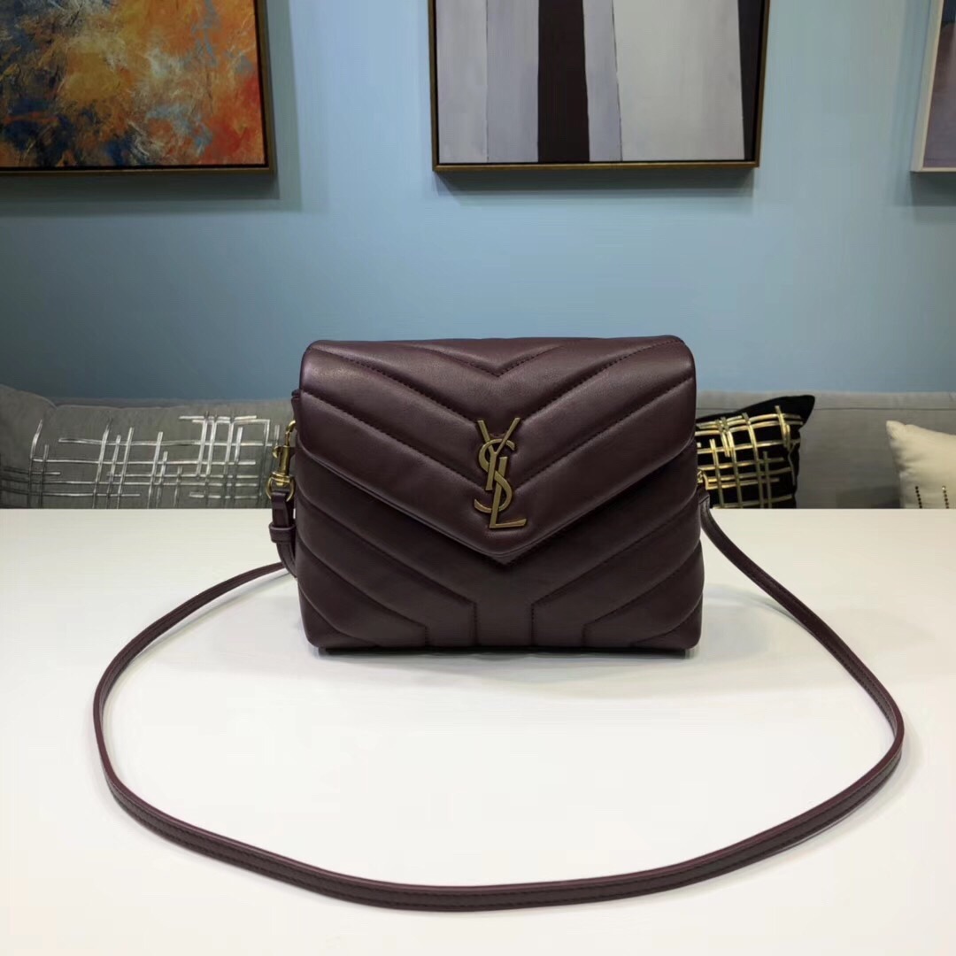 Saint Laurent Loulou Mini Shoulder Bag Burgundy For Women 7in/18cm YSL