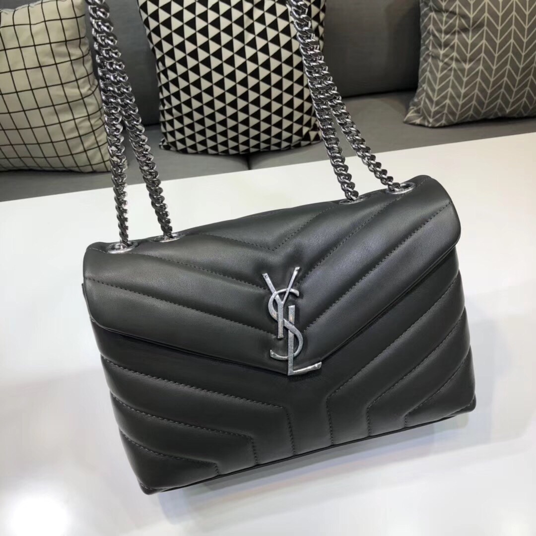 Saint Laurent Loulou Small Chain Bag In Matelassé “Y” Dark Green For Women 9.8in/23cm YSL