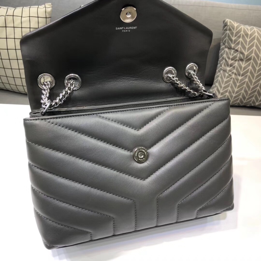 Saint Laurent Loulou Small Chain Bag In Matelassé “Y” Dark Green For Women 9.8in/23cm YSL