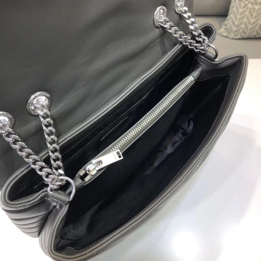 Saint Laurent Loulou Small Chain Bag In Matelassé “Y” Dark Green For Women 9.8in/23cm YSL
