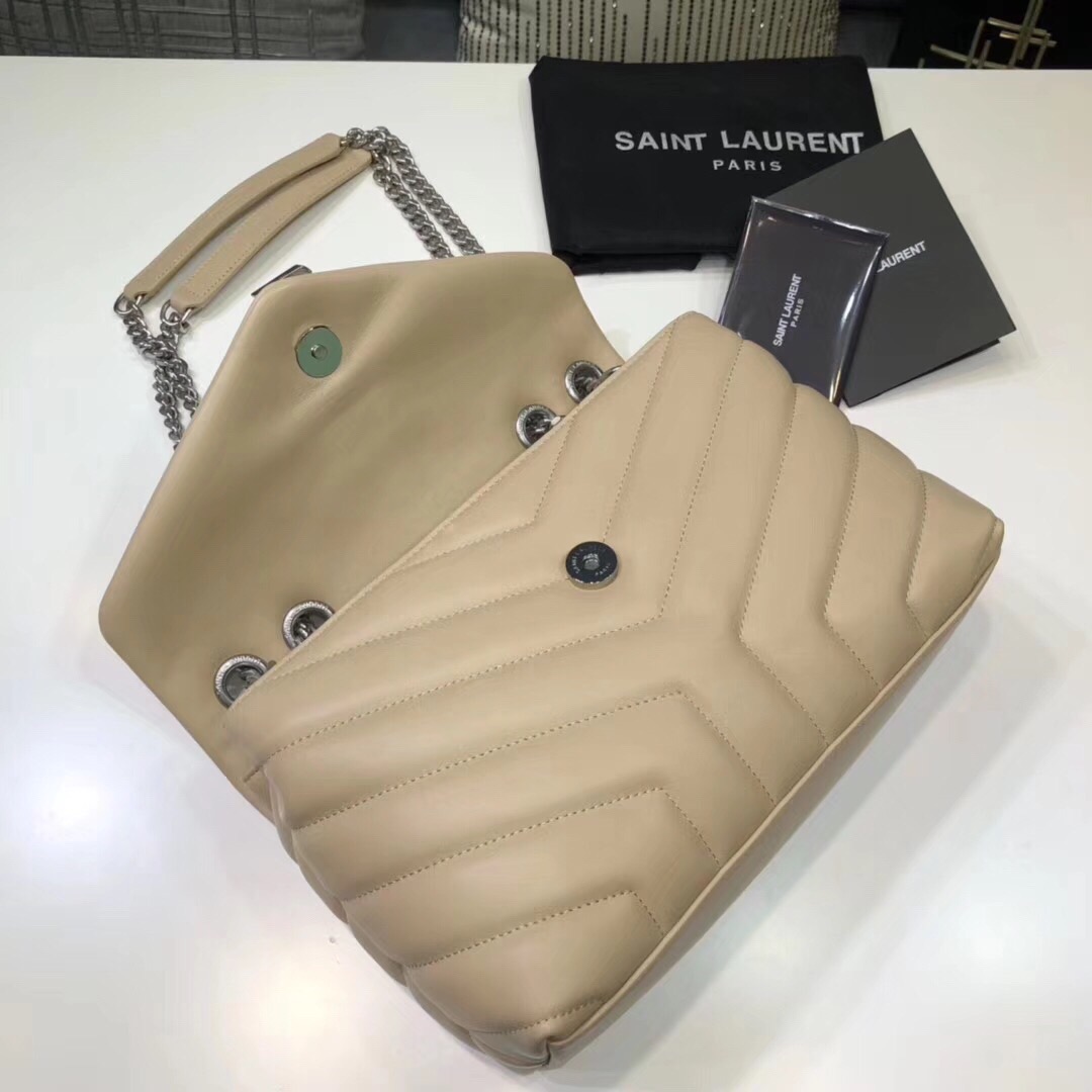 Saint Laurent Loulou Small Chain Bag In Matelassé “Y” Beige For Women 9.8in/23cm YSL 