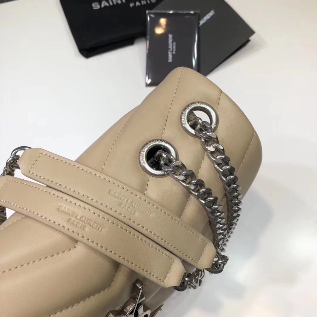 Saint Laurent Loulou Small Chain Bag In Matelassé “Y” Beige For Women 9.8in/23cm YSL 
