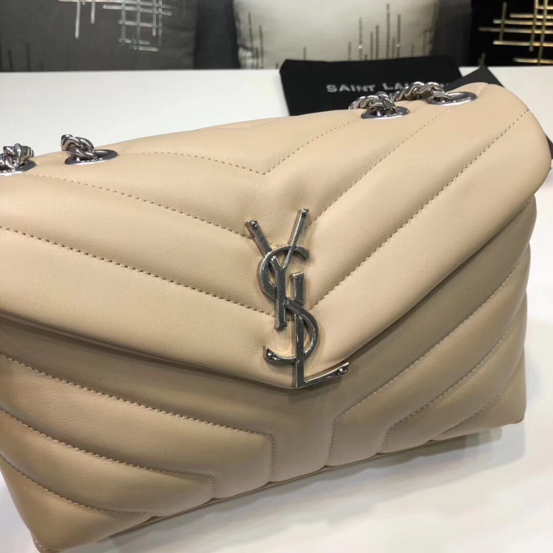 Saint Laurent Loulou Small Chain Bag In Matelassé “Y” Beige For Women 9.8in/23cm YSL 