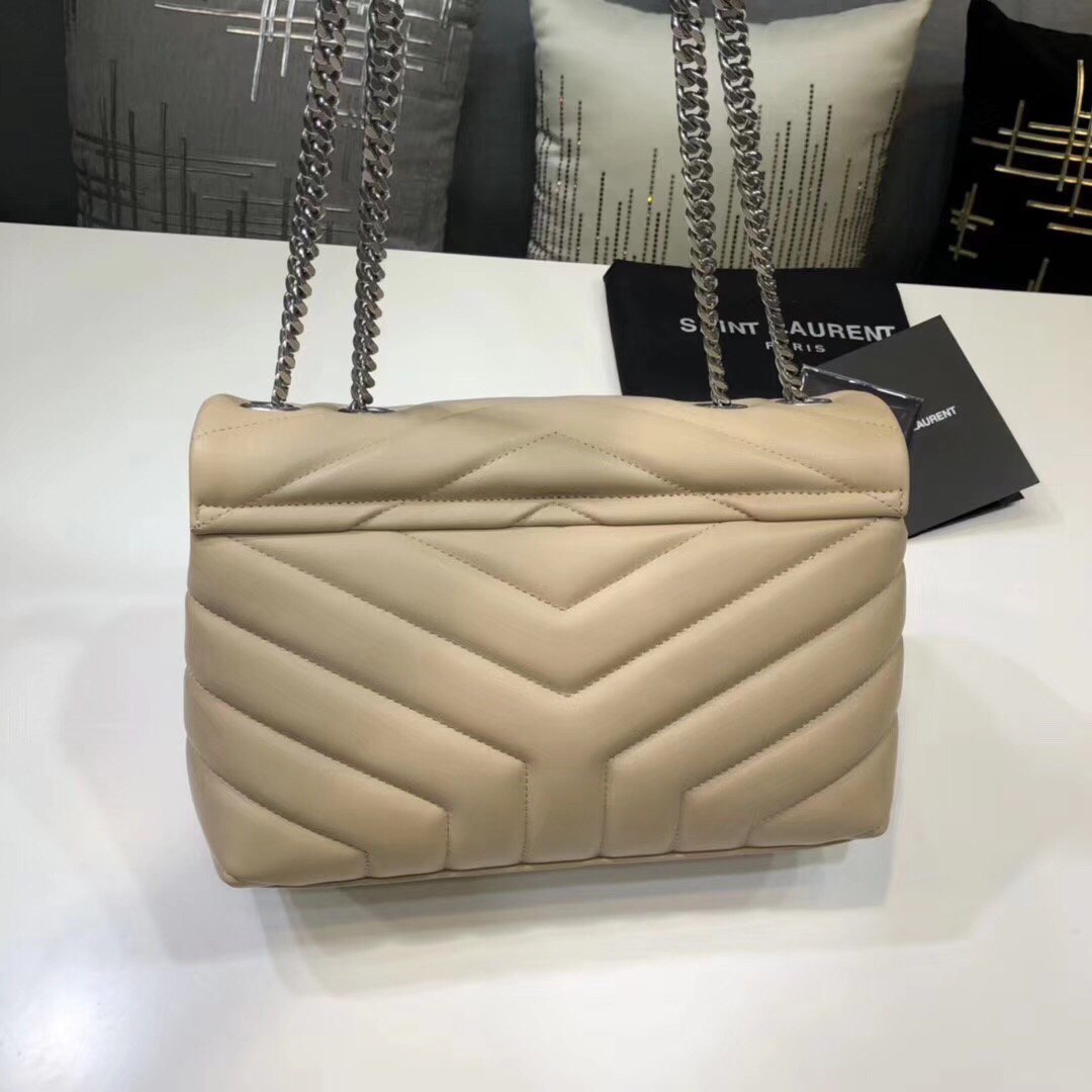 Saint Laurent Loulou Small Chain Bag In Matelassé “Y” Beige For Women 9.8in/23cm YSL 