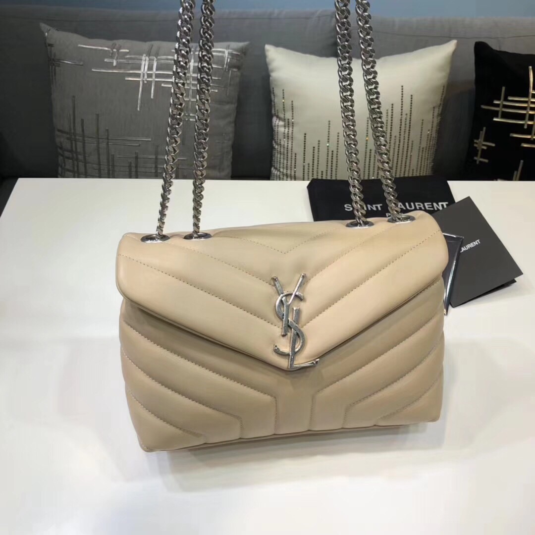 Saint Laurent Loulou Small Chain Bag In Matelassé “Y” Beige For Women 9.8in/23cm YSL 