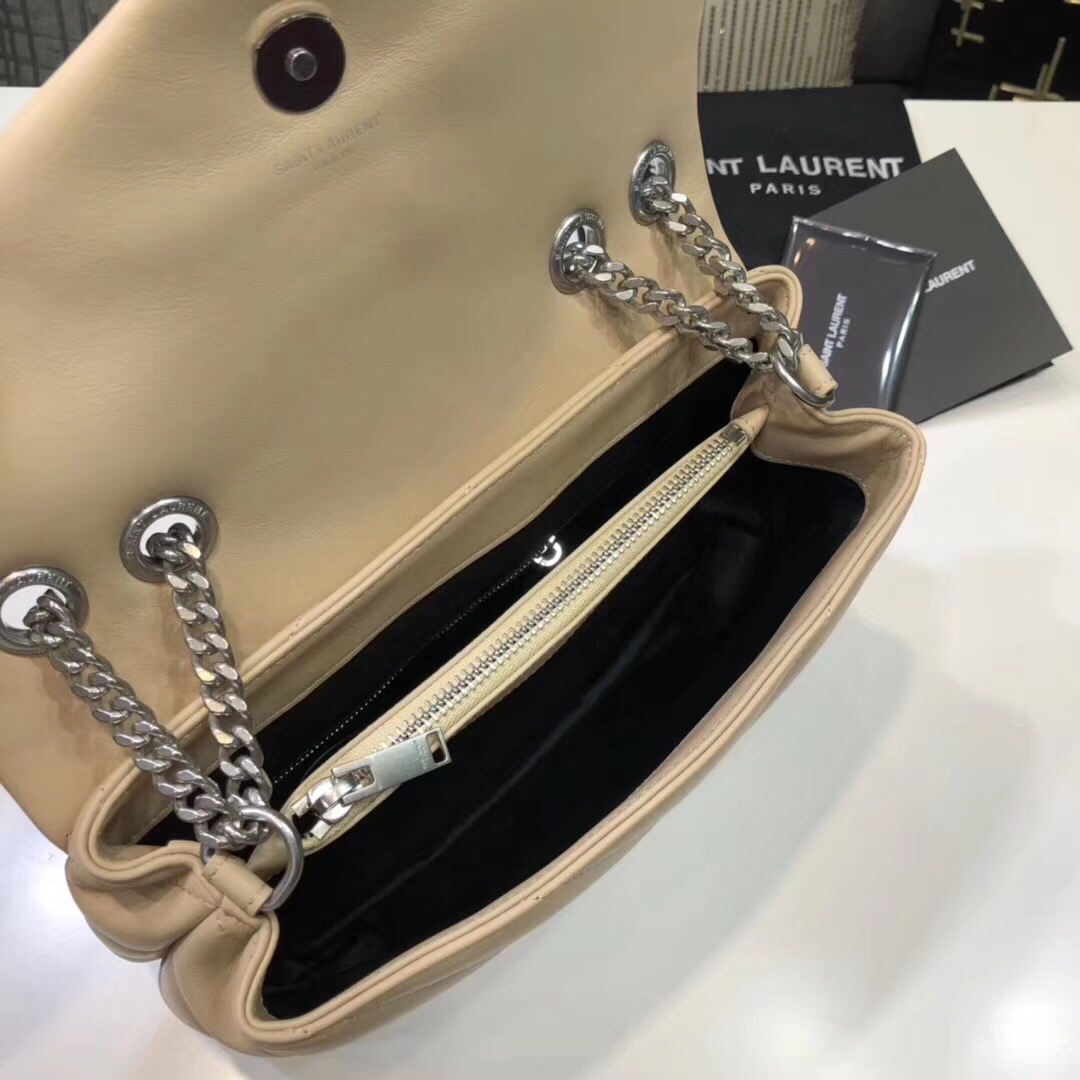 Saint Laurent Loulou Small Chain Bag In Matelassé “Y” Beige For Women 9.8in/23cm YSL 