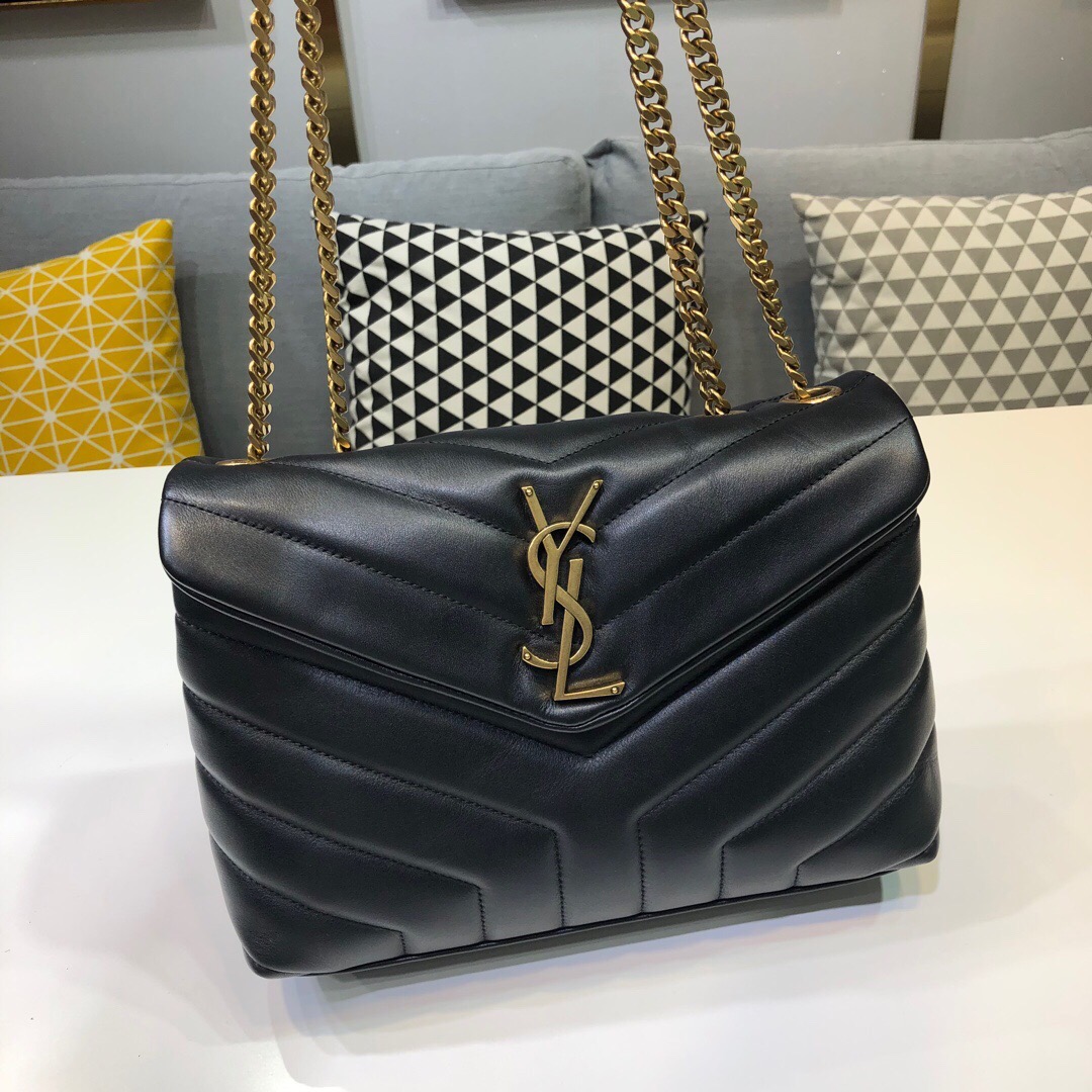 Saint Laurent Loulou Small Chain Bag In Matelassé “Y” Black For Women 9.8in/23cm