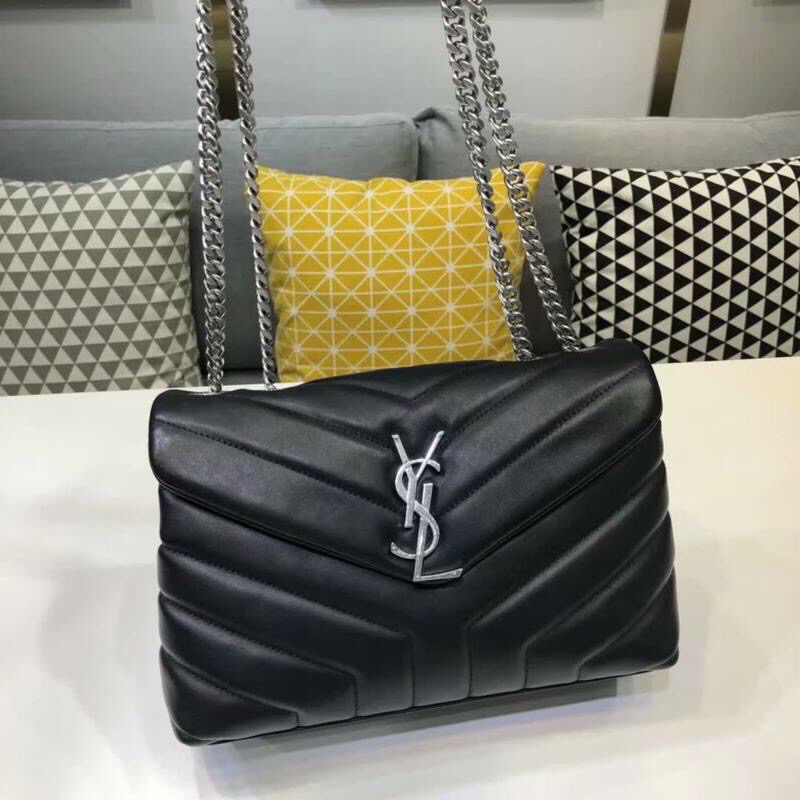 Saint Laurent Loulou Small Chain Bag In Matelassé “Y” Black For Women 9.8in/23cm