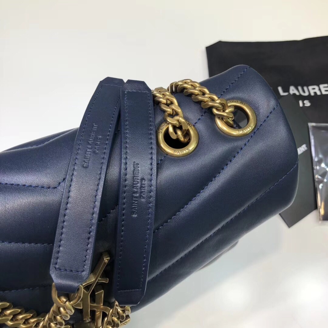Saint Laurent Loulou Small Chain Bag In Matelassé “Y” Blue For Women 9.8in/23cm YSL 494699DV7274147