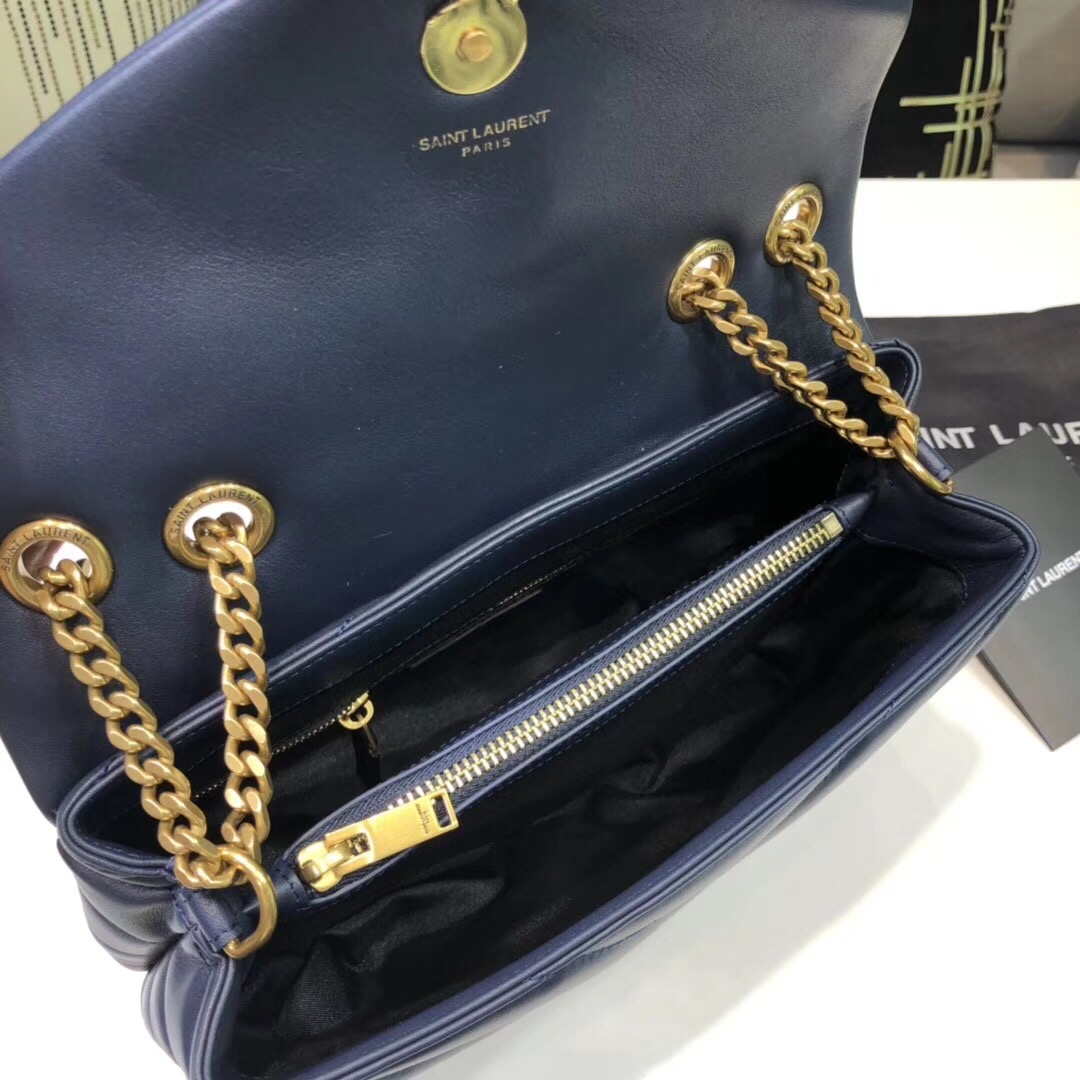Saint Laurent Loulou Small Chain Bag In Matelassé “Y” Blue For Women 9.8in/23cm YSL 494699DV7274147