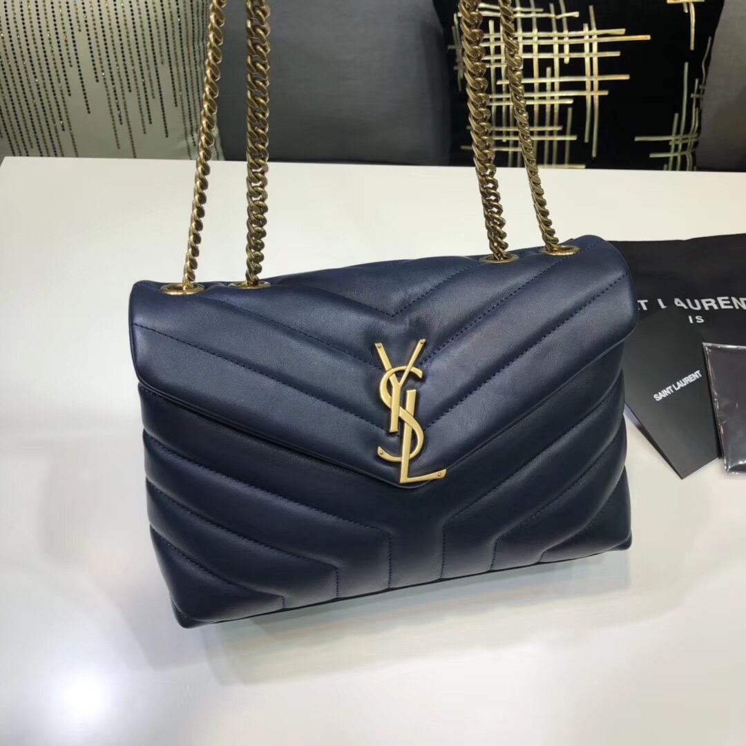 Saint Laurent Loulou Small Chain Bag In Matelassé “Y” Blue For Women 9.8in/23cm YSL 494699DV7274147