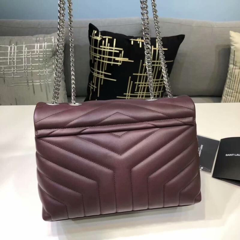Saint Laurent Loulou Small Chain Bag In Matelassé “Y” Burgundy For Women 9.8in/23cm YSL 