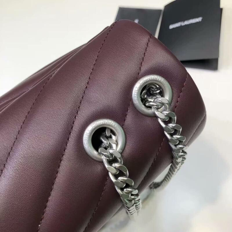 Saint Laurent Loulou Small Chain Bag In Matelassé “Y” Burgundy For Women 9.8in/23cm YSL 