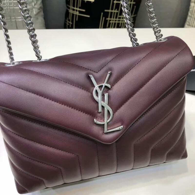Saint Laurent Loulou Small Chain Bag In Matelassé “Y” Burgundy For Women 9.8in/23cm YSL 