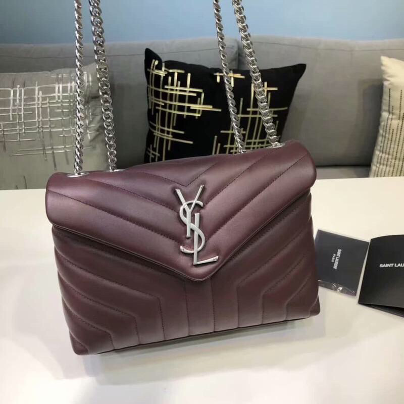 Saint Laurent Loulou Small Chain Bag In Matelassé “Y” Burgundy For Women 9.8in/23cm YSL 
