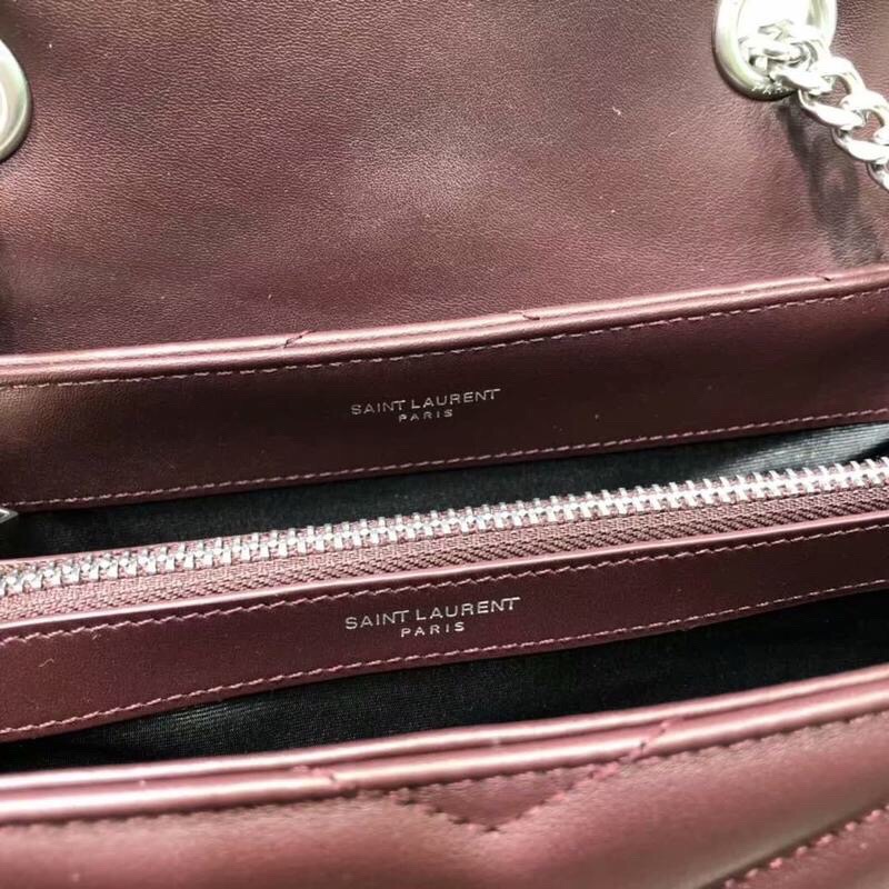 Saint Laurent Loulou Small Chain Bag In Matelassé “Y” Burgundy For Women 9.8in/23cm YSL 