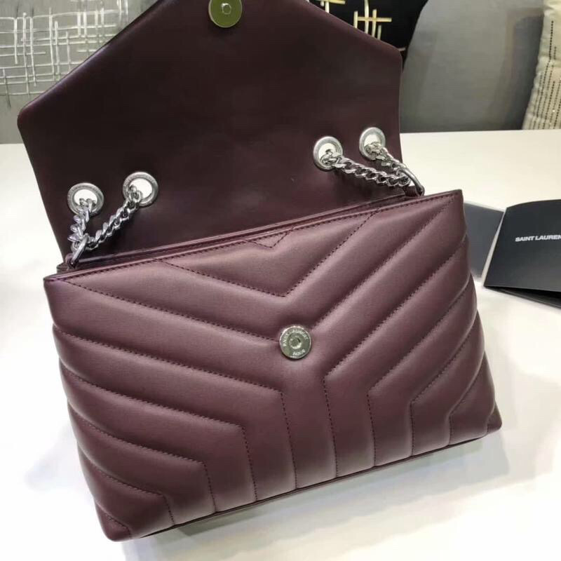 Saint Laurent Loulou Small Chain Bag In Matelassé “Y” Burgundy For Women 9.8in/23cm YSL 