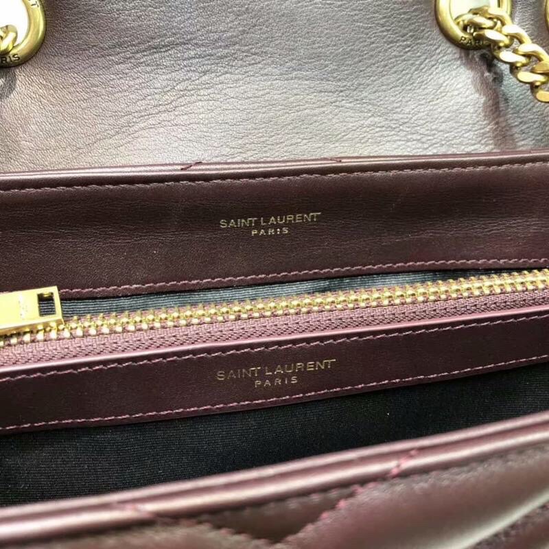 Saint Laurent Loulou Small Chain Bag In Matelassé “Y” Burgundy For Women 9.8in/23cm YSL 494699DV7276475