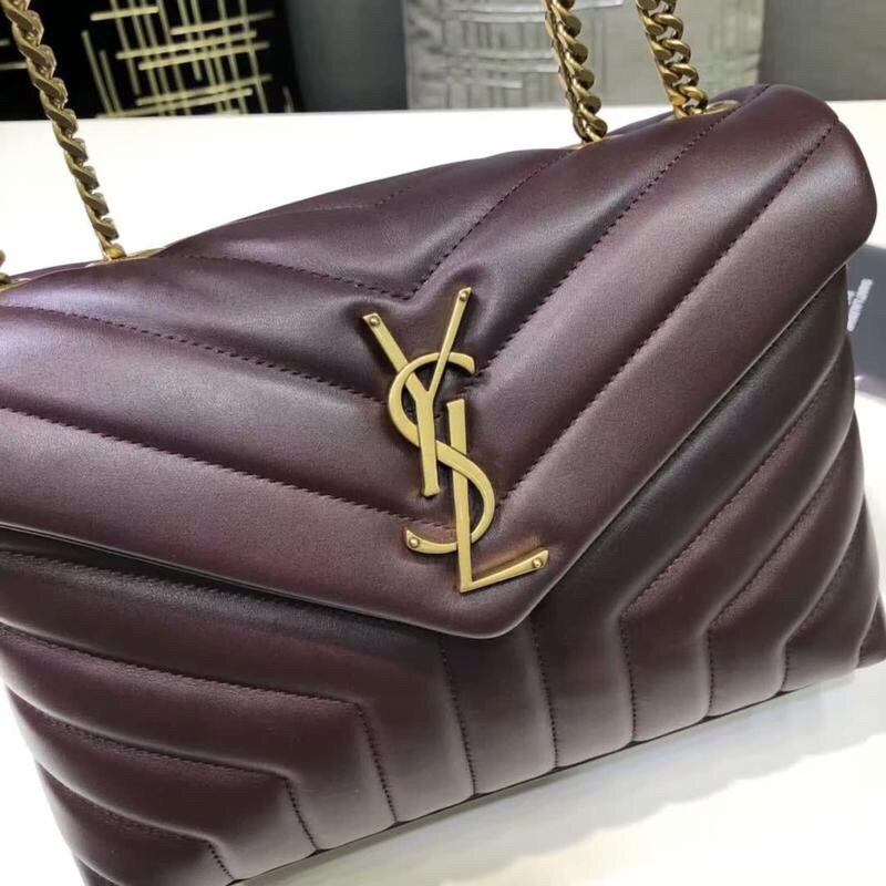 Saint Laurent Loulou Small Chain Bag In Matelassé “Y” Burgundy For Women 9.8in/23cm YSL 494699DV7276475