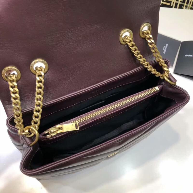 Saint Laurent Loulou Small Chain Bag In Matelassé “Y” Burgundy For Women 9.8in/23cm YSL 494699DV7276475