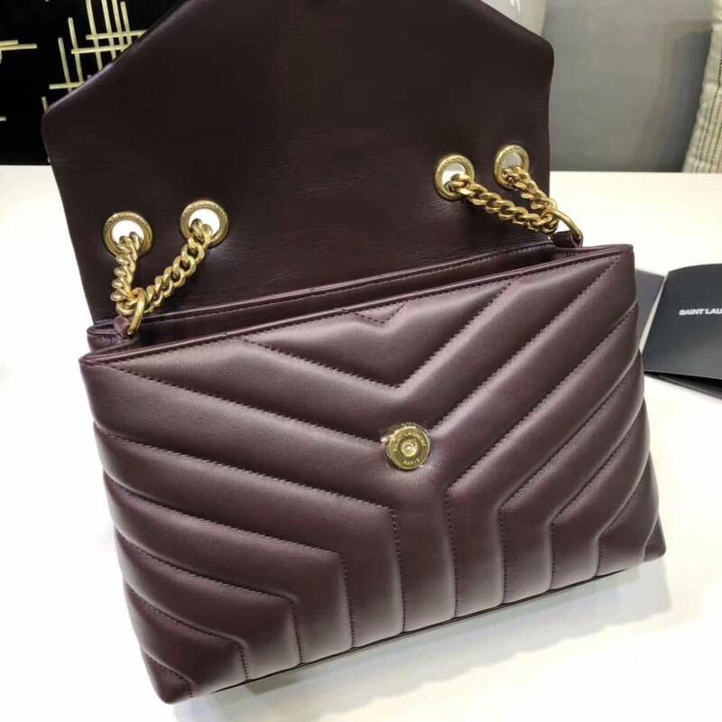 Saint Laurent Loulou Small Chain Bag In Matelassé “Y” Burgundy For Women 9.8in/23cm YSL 494699DV7276475