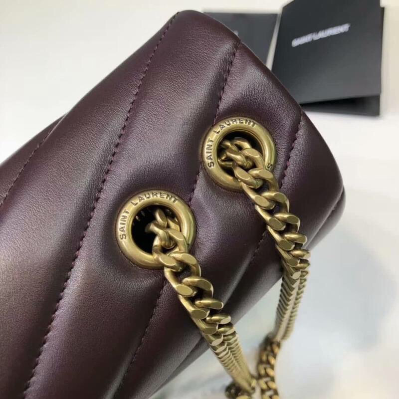 Saint Laurent Loulou Small Chain Bag In Matelassé “Y” Burgundy For Women 9.8in/23cm YSL 494699DV7276475