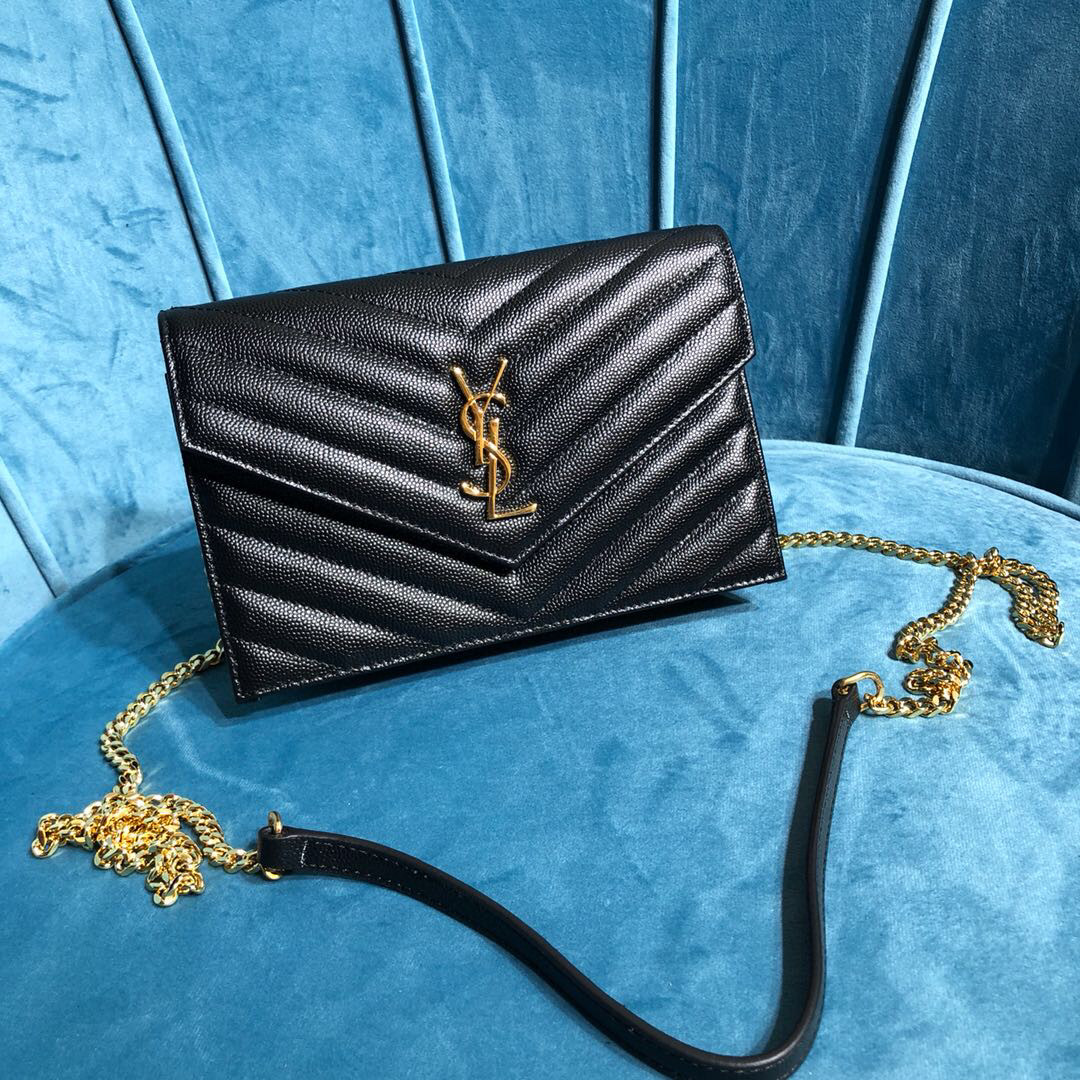 Saint Laurent Monogram Quilted Shoulder Bag Black For Women 9in/23cm YSL 118-2000644-