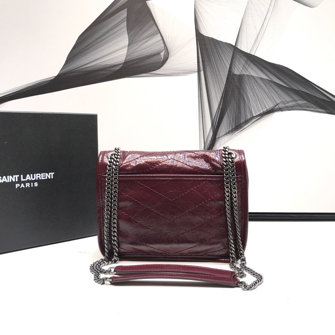 Saint Laurent Niki Baby Chain Bag In Crinkled Vintage  Burgundy For Women 8.2in/21cm YSL 6331600EN046475