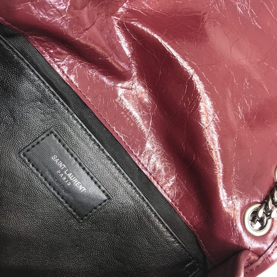 Saint Laurent Niki Baby Chain Bag In Crinkled Vintage  Burgundy For Women 8.2in/21cm YSL 6331600EN046475