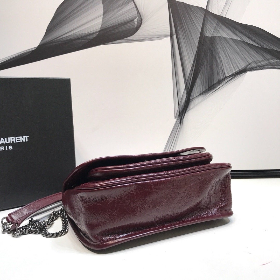 Saint Laurent Niki Baby Chain Bag In Crinkled Vintage  Burgundy For Women 8.2in/21cm YSL 6331600EN046475