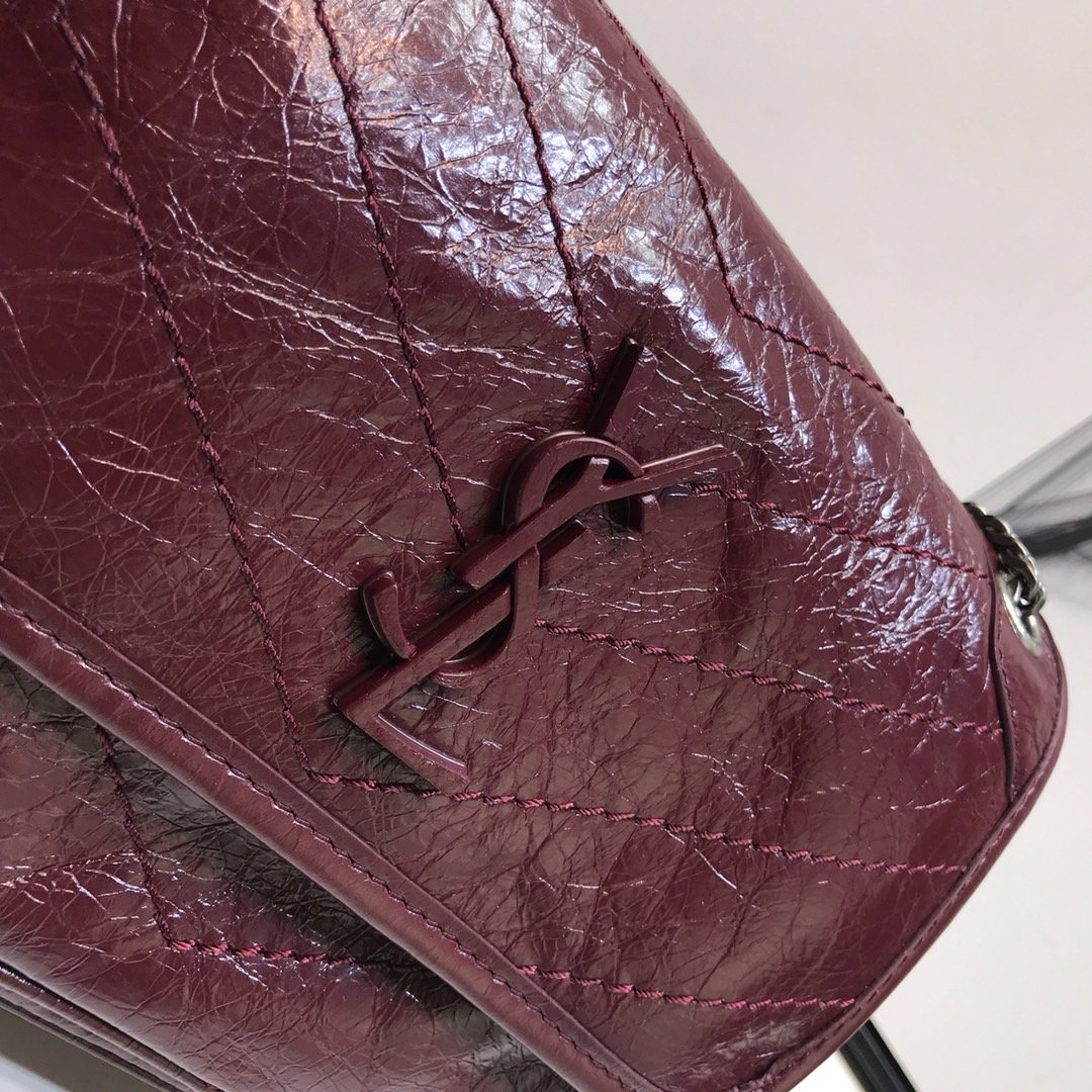Saint Laurent Niki Baby Chain Bag In Crinkled Vintage  Burgundy For Women 8.2in/21cm YSL 6331600EN046475