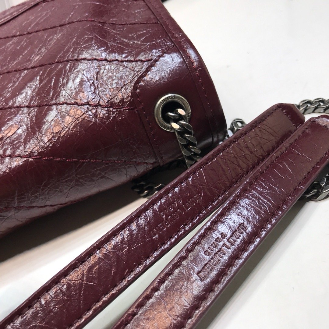 Saint Laurent Niki Baby Chain Bag In Crinkled Vintage  Burgundy For Women 8.2in/21cm YSL 6331600EN046475