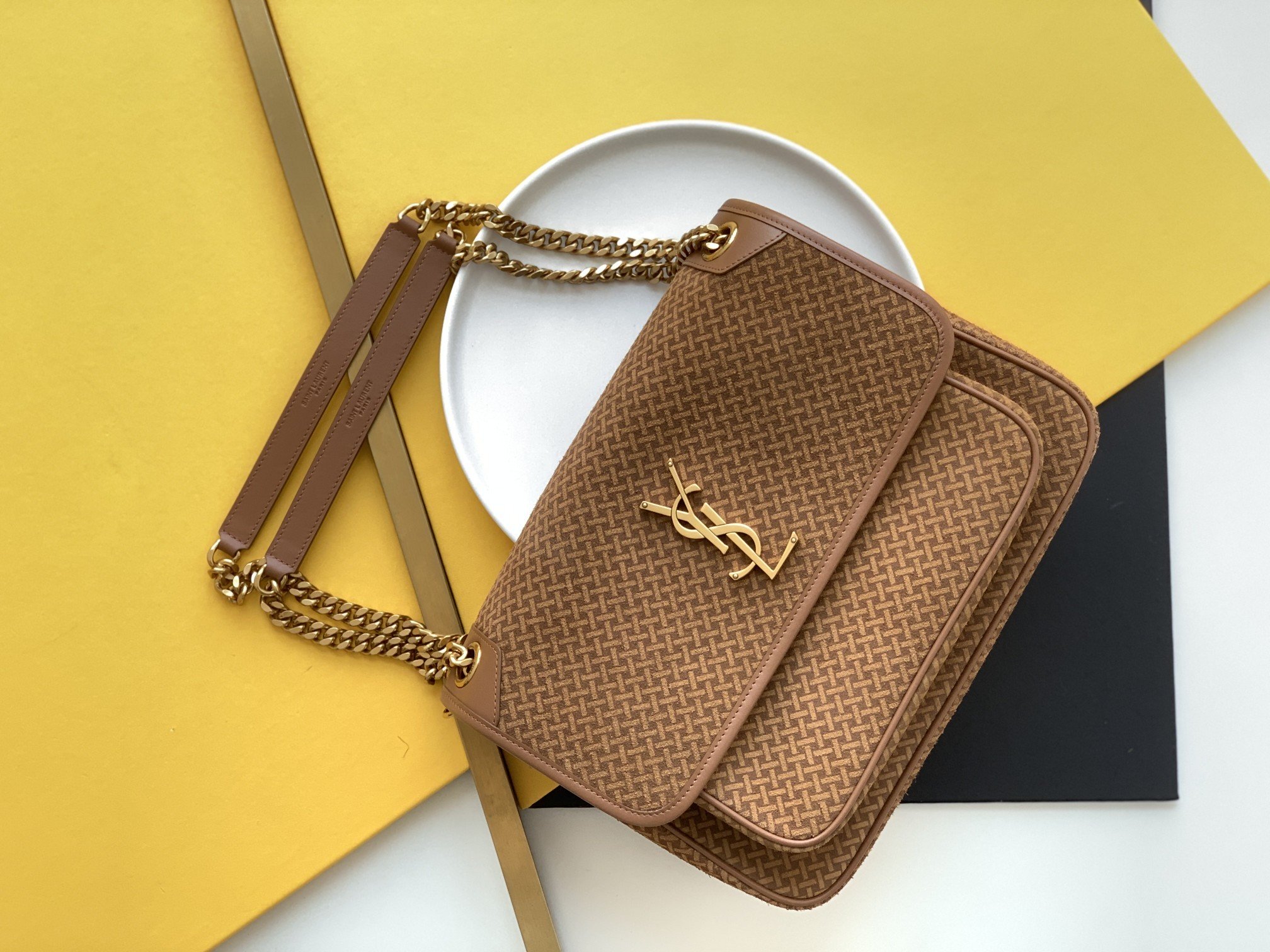 Saint Laurent Niki Medium Chain Bag Brown In Vintage Crinkled With Gold Toned Hardware For Women 11in/28cm YSL