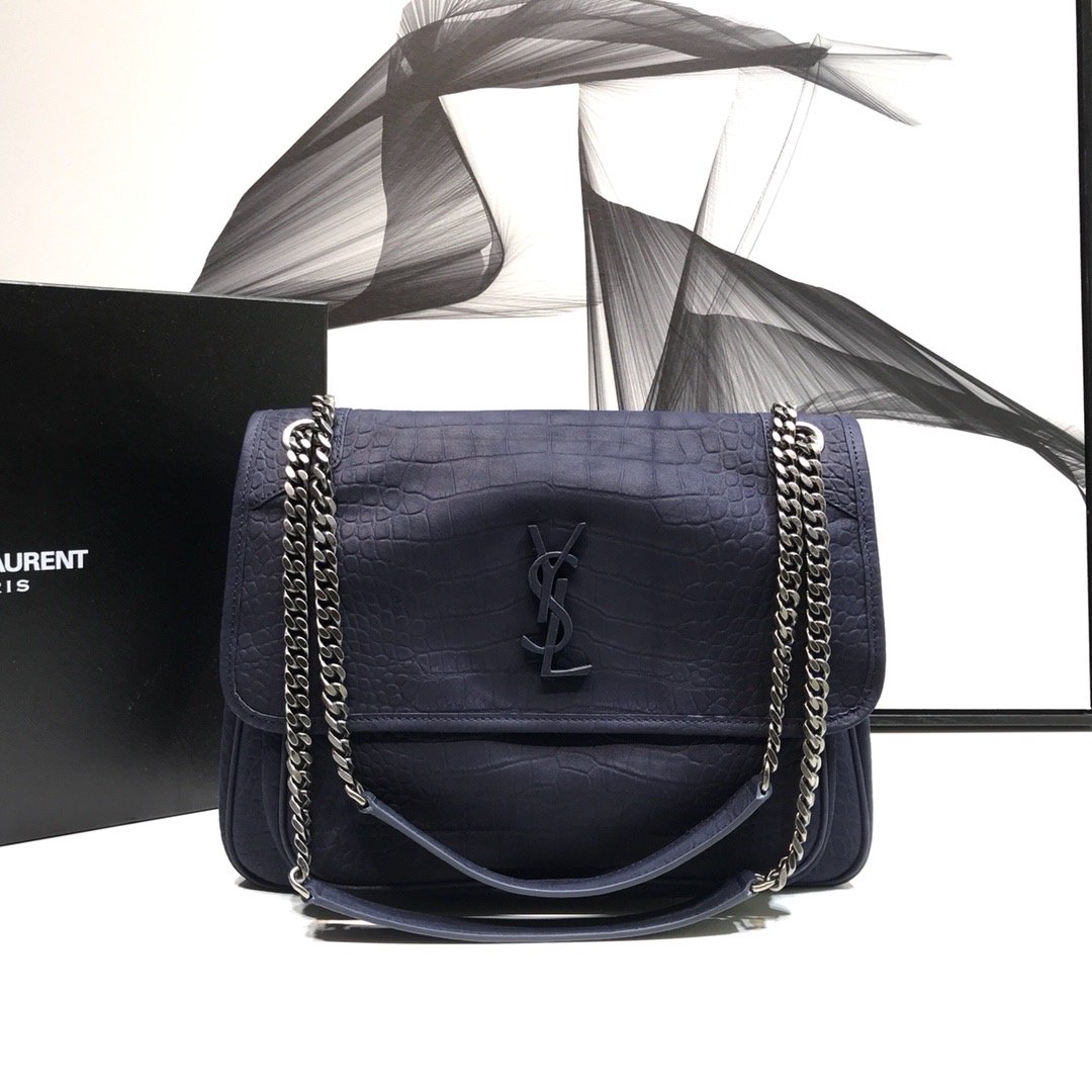 Saint Laurent Niki Medium Chain Bag In-Embossed Navy For Women 11in/28cm YSL