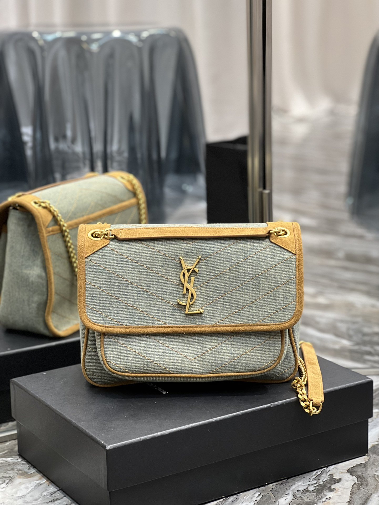 Saint Laurent Niki Medium Chain Bag In Canvas For Women 11in/28cm YSL