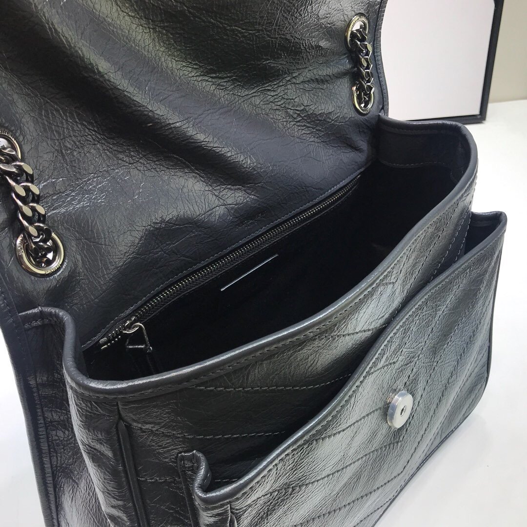 Saint Laurent Niki Medium Chain Bag In Crinkled Vintage Grey For Women 11in/28cm YSL 6331580EN041112