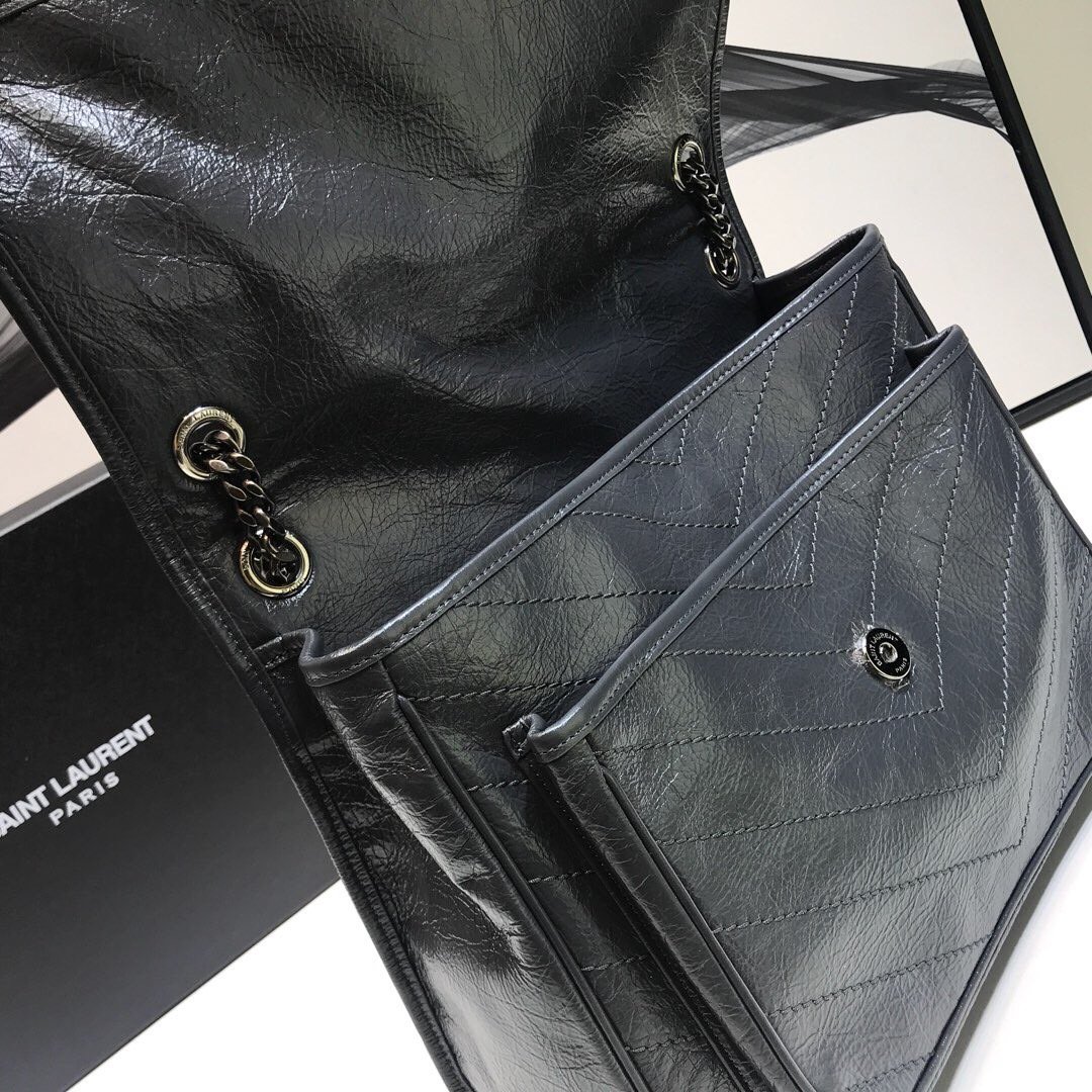 Saint Laurent Niki Medium Chain Bag In Crinkled Vintage Grey For Women 11in/28cm YSL 6331580EN041112