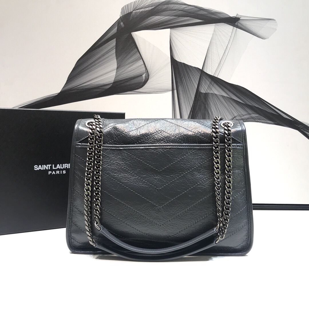 Saint Laurent Niki Medium Chain Bag In Crinkled Vintage Grey For Women 11in/28cm YSL 6331580EN041112