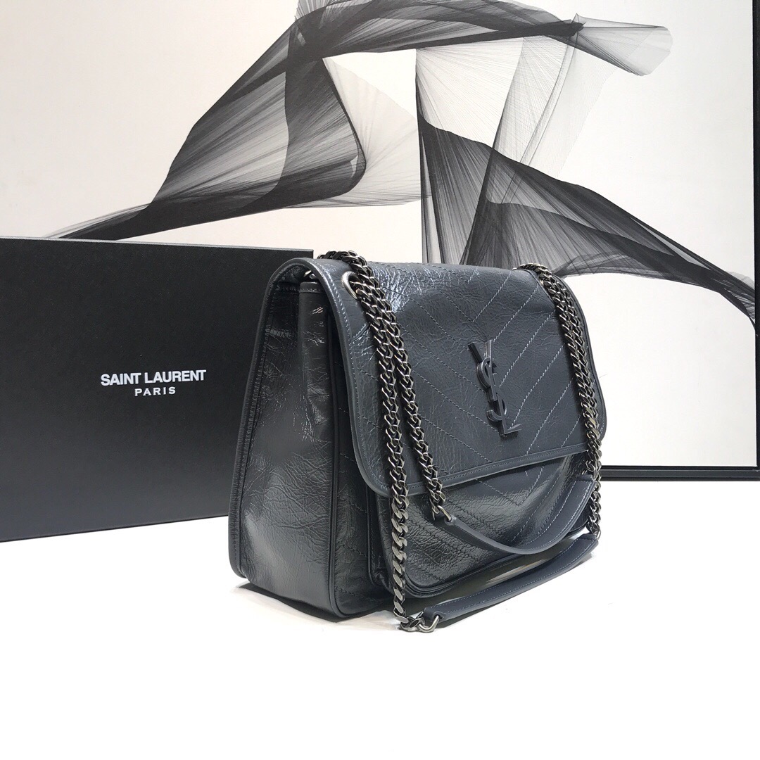 Saint Laurent Niki Medium Chain Bag In Crinkled Vintage Grey For Women 11in/28cm YSL 6331580EN041112