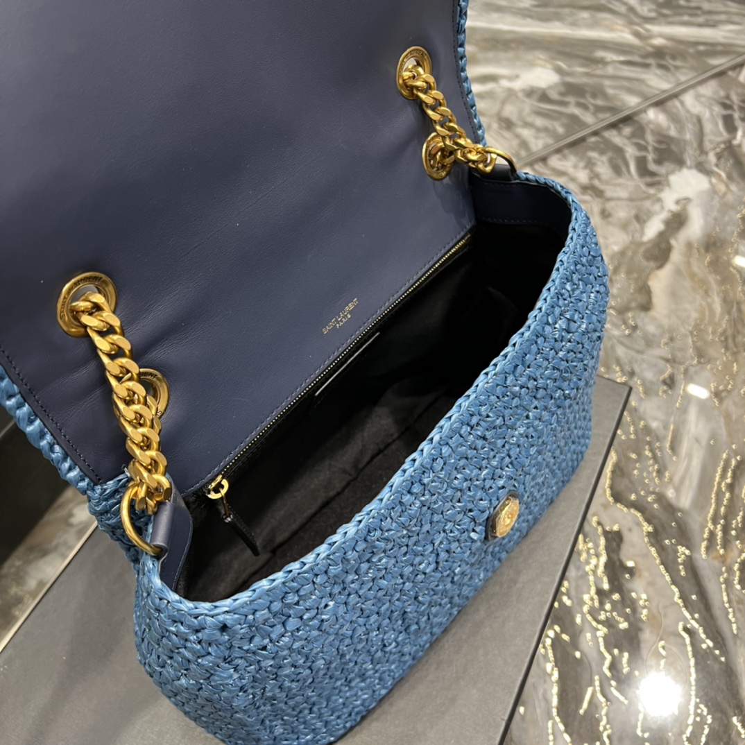 Saint Laurent Niki Medium Chain Bag In Rafia For Women 11in/28cm Blue YSL 633187GG66W4246