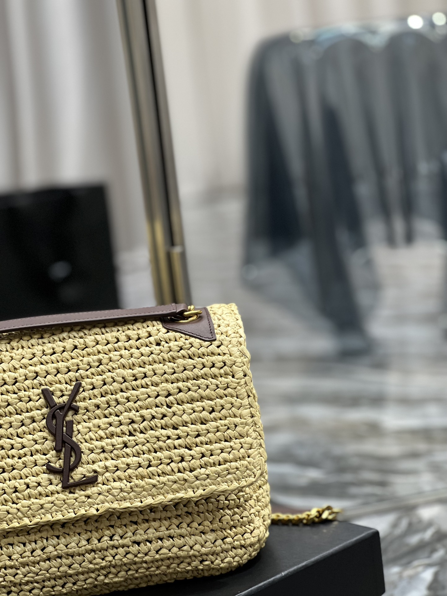 Saint Laurent Niki Medium Chain Bag In Rafia For Women 11in/28cm Brown YSL 633187GG66W7069