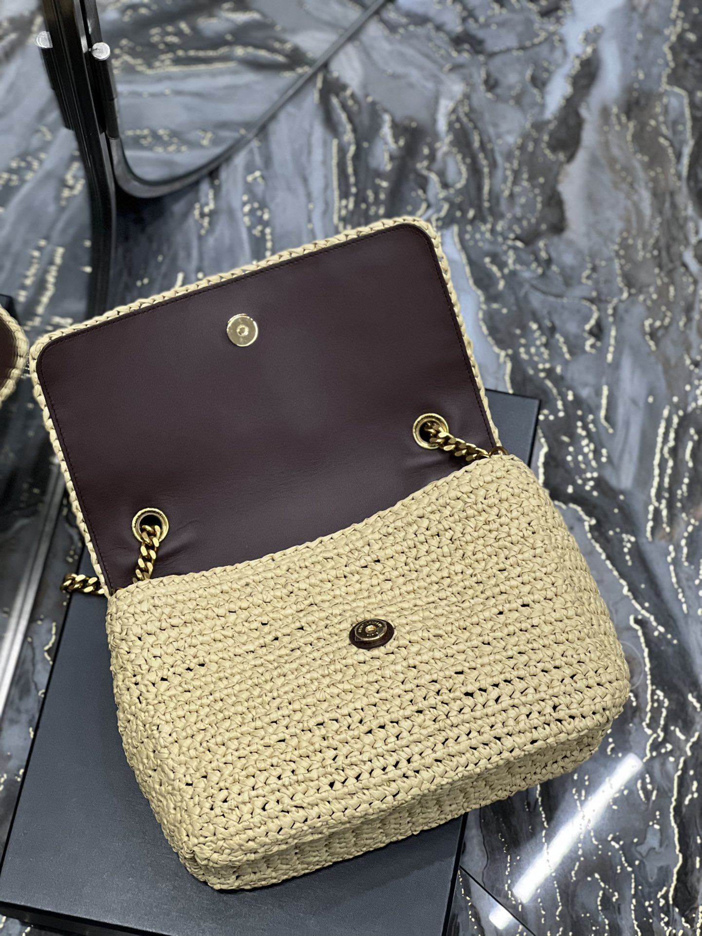 Saint Laurent Niki Medium Chain Bag In Rafia For Women 11in/28cm Brown YSL 633187GG66W7069