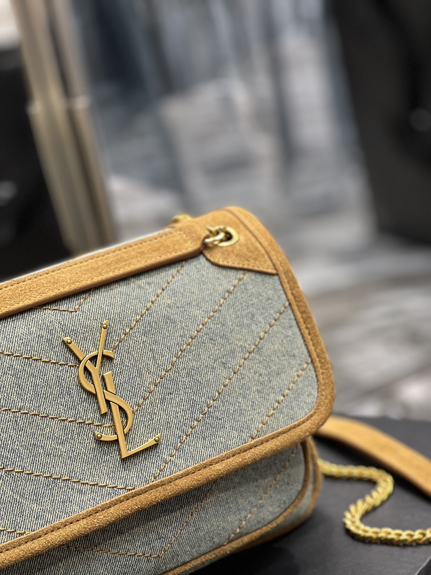 Saint Laurent Niki Mini Chain Bag In Canvas For Women 8.6in/22cm YSL