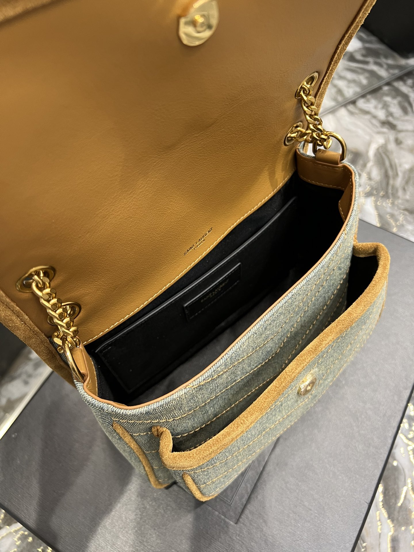 Saint Laurent Niki Mini Chain Bag In Canvas For Women 8.6in/22cm YSL