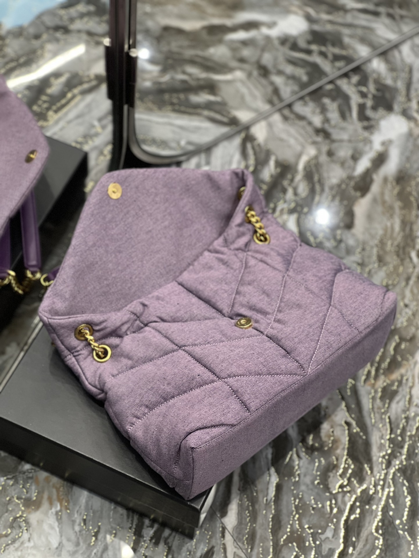 Saint Laurent Puffer Medium Chain Bag Blesched Lilac In Denim For Women 13.8in/35cm YSL