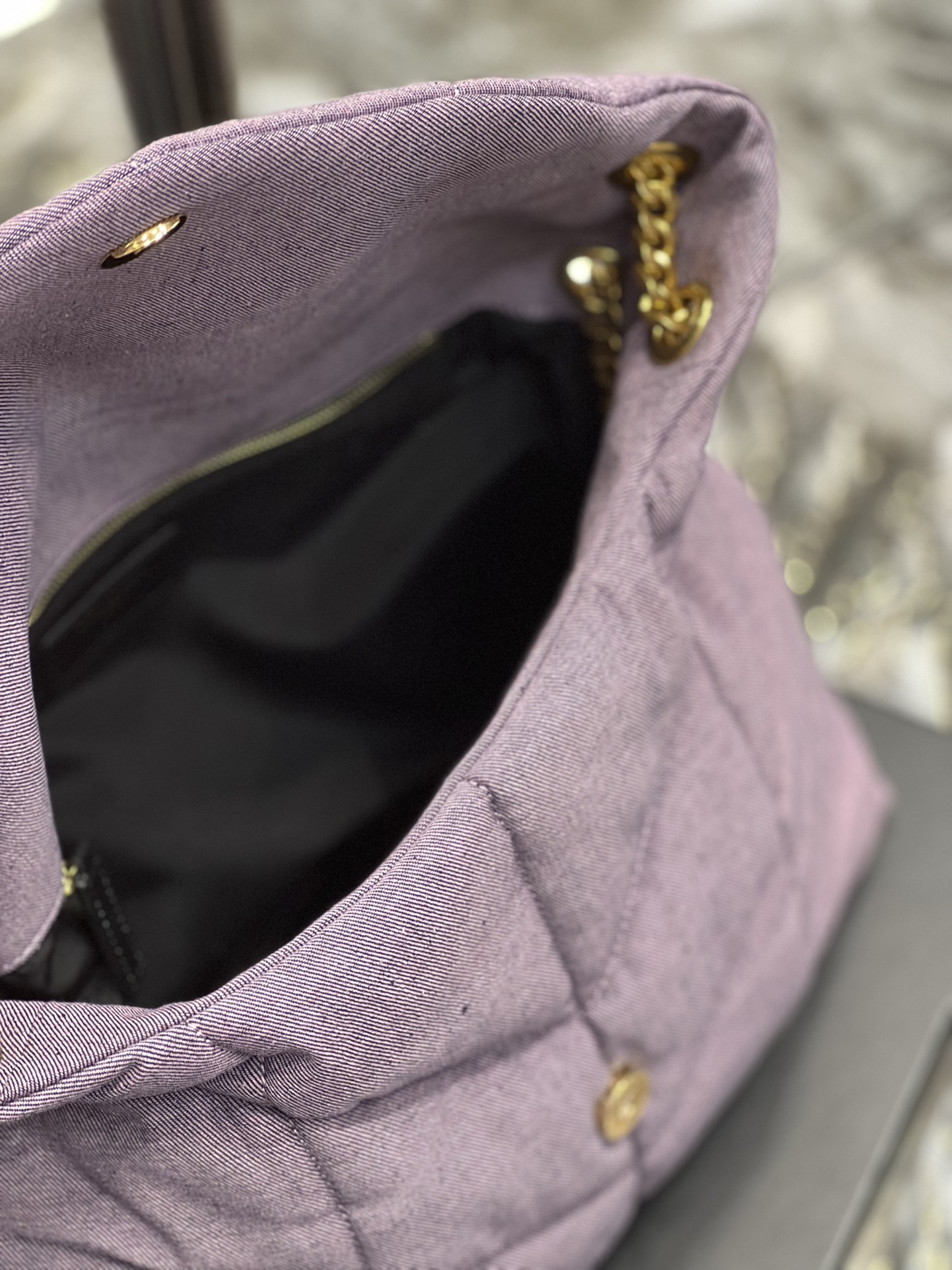 Saint Laurent Puffer Medium Chain Bag Blesched Lilac In Denim For Women 13.8in/35cm YSL
