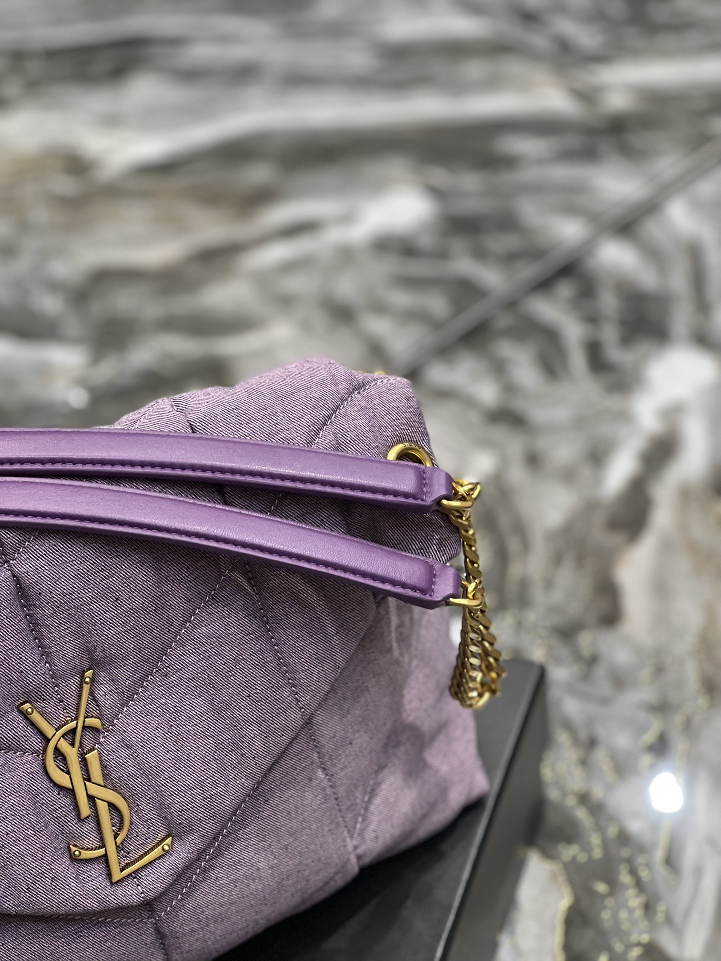 Saint Laurent Puffer Medium Chain Bag Blesched Lilac In Denim For Women 13.8in/35cm YSL