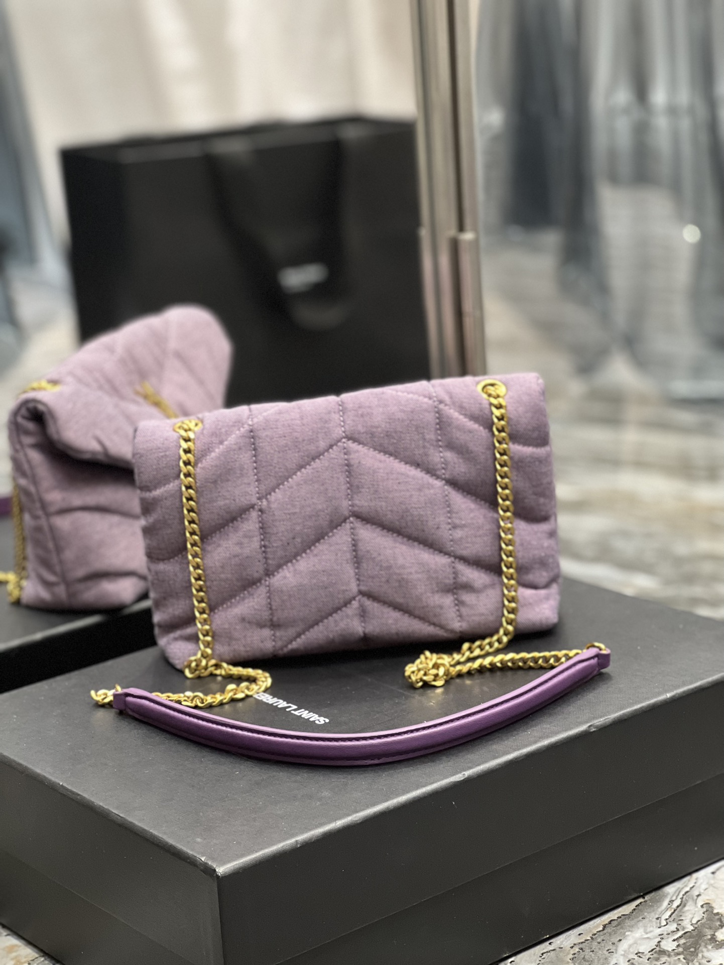 Saint Laurent Puffer Toy Bag Blesched Lilac In Denim For Women 9in/23cm YSL
