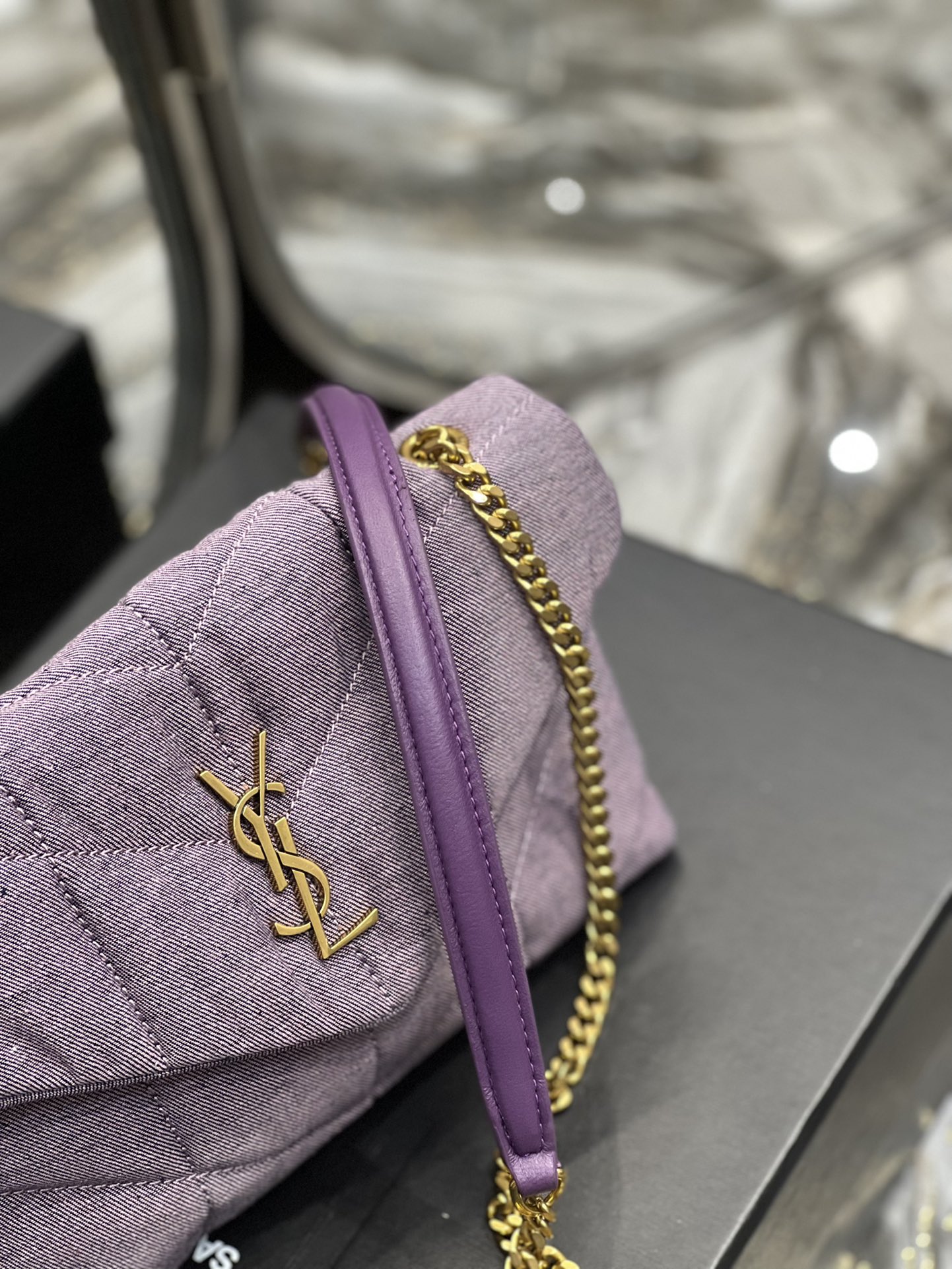 Saint Laurent Puffer Toy Bag Blesched Lilac In Denim For Women 9in/23cm YSL